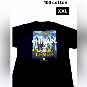 Chanel Black Graphic Tee with Yellow Accents